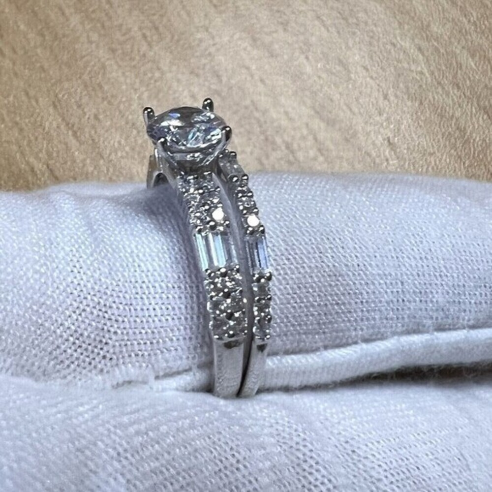 TG 925 Sterling Silver Cubic Zirconia Double Ring Women's‎ Size 8 Rhodium Finish